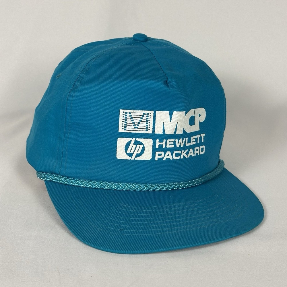 Vintage 90's HP Hewlett Packard MCP Rope Snapback Hat Teal T.I. Structured Cap